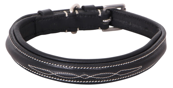 Cavallino Stitched Leather Dog Collar - Black