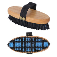 Plaid Body Brush Black/Blue Wooden Back