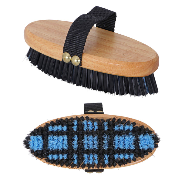 Plaid Body Brush Black/Blue Wooden Back