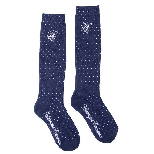 Huntington Knee High Horse Riding Socks - Navy/Polka Dot